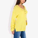 Yellow Medium Long Sleeve V-Neck Henley Knit Sweater with Button Details