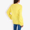 Yellow Medium Long Sleeve V-Neck Henley Knit Sweater with Button Details