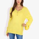 Yellow Small Long Sleeve V-Neck Henley Knit Sweater with Button Details