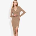  Long Sleeve Wrap Dress with Button Detail and Collar Slim Fit Midi Dress for Casual or Office Wear