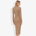  Long Sleeve Wrap Dress with Button Detail and Collar Slim Fit Midi Dress for Casual or Office Wear