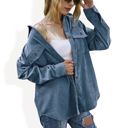 Blue Large Corduroy Button-Up Shirt Jacket with Chest Pockets and Long Sleeves