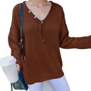 Brown Large Contrast Button Detail Long Sleeve Knit Sweater