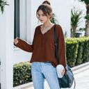 Brown Large Contrast Button Detail Long Sleeve Knit Sweater