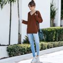 Brown Large Contrast Button Detail Long Sleeve Knit Sweater