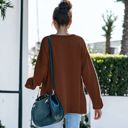 Brown Large Contrast Button Detail Long Sleeve Knit Sweater