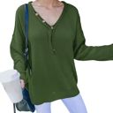 Green Small Contrast Button Detail Long Sleeve Knit Sweater