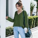 Green Small Contrast Button Detail Long Sleeve Knit Sweater