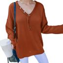 Red Medium Contrast Button Detail Long Sleeve Knit Sweater