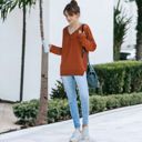 Red Small Contrast Button Detail Long Sleeve Knit Sweater