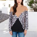 Brown Small Long Sleeve Ribbed Knit Top with Leopard Print Contrast and V-Cut Design