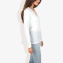 White Large Rivet Detail Notched V-Neck Textured Pocket Detail Long Sleeve Pullover Top