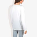 White Large Rivet Detail Notched V-Neck Textured Pocket Detail Long Sleeve Pullover Top