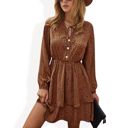  Tiered Long Sleeve Button-Front Dress with Ruffle Details