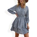 Brown Large Tiered Long Sleeve Button-Front Dress with Ruffle Details