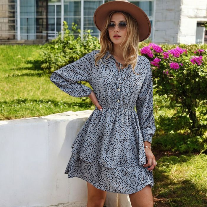 Tiered Long Sleeve Button-Front Dress with Ruffle Details