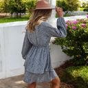 Brown Small Tiered Long Sleeve Button-Front Dress with Ruffle Details