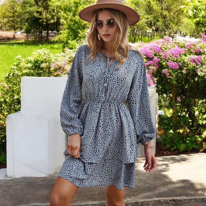 Tiered Long Sleeve Button-Front Dress with Ruffle Details