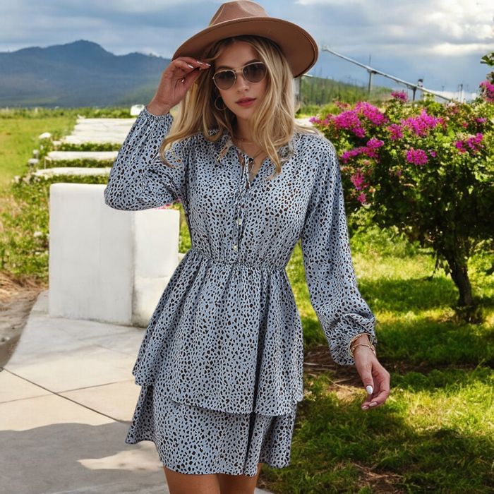 Tiered Long Sleeve Button-Front Dress with Ruffle Details