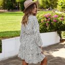 White Large Tiered Long Sleeve Button-Front Dress with Ruffle Details