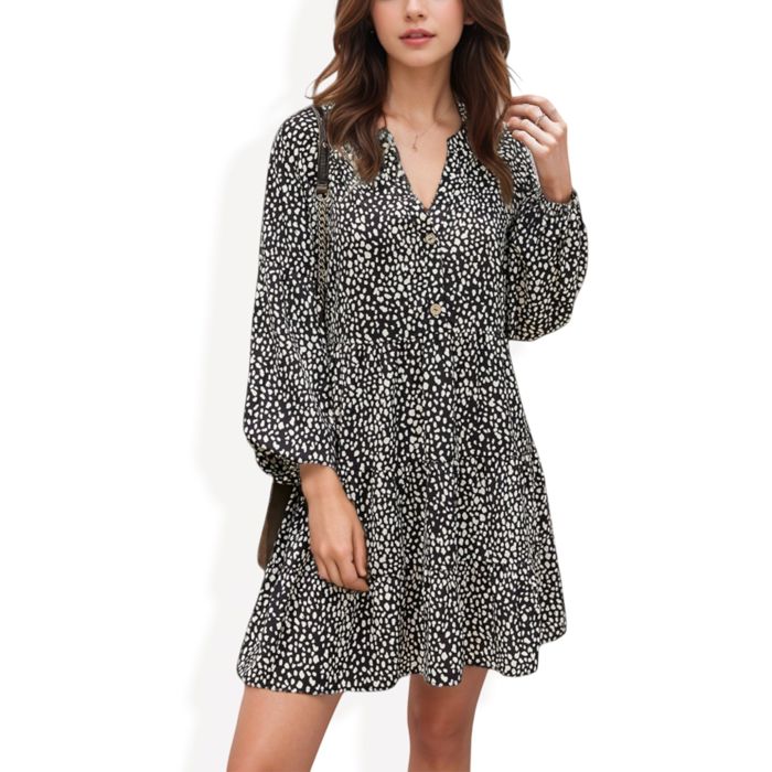 Leopard Print Mini Dress with Long Lantern Sleeves