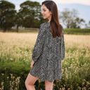 Black Large Leopard Print Mini Dress with Long Lantern Sleeves