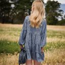 Blue Large Leopard Print Mini Dress with Long Lantern Sleeves