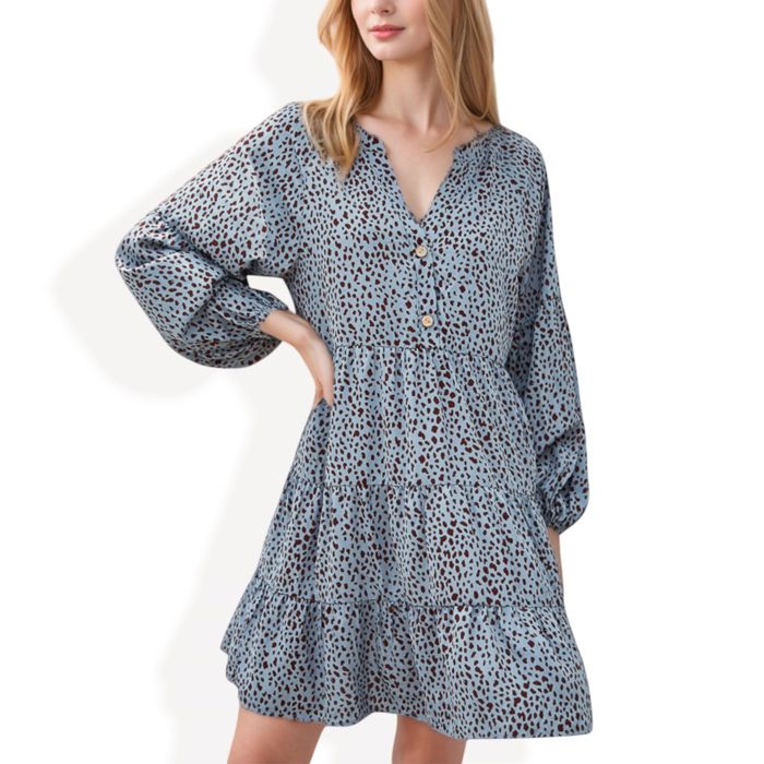 Leopard Print Mini Dress with Long Lantern Sleeves