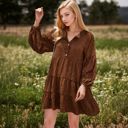 Brown Large Leopard Print Mini Dress with Long Lantern Sleeves