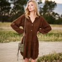 Brown Large Leopard Print Mini Dress with Long Lantern Sleeves