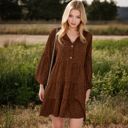 Brown Large Leopard Print Mini Dress with Long Lantern Sleeves