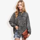  Round Neck Ruffle Tier Leopard Print Long Bishop Blouse