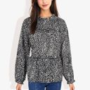  Round Neck Ruffle Tier Leopard Print Long Bishop Blouse