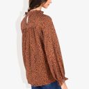 Brown Large Round Neck Ruffle Tier Leopard Print Long Bishop Blouse