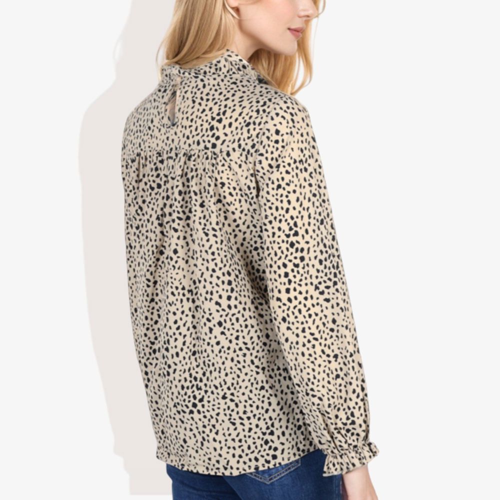 Round Neck Ruffle Tier Leopard Print Long Bishop Blouse