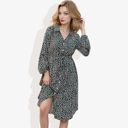  Collar Neck Button Down Belted Bishop Sleeve Midi Floral Print Dress