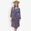 Blue Large Collar Neck Button Down Belted Bishop Sleeve Midi Floral Print Dress