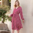 Red Large Collar Neck Button Down Belted Bishop Sleeve Midi Floral Print Dress