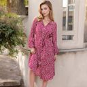 Red Large Collar Neck Button Down Belted Bishop Sleeve Midi Floral Print Dress