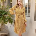 Yellow Medium Collar Neck Button Down Belted Bishop Sleeve Midi Floral Print Dress