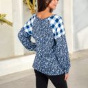  Mixed Print Long Sleeve Raglan Top with Plaid and Leopard Pattern