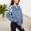  Mixed Print Long Sleeve Raglan Top with Plaid and Leopard Pattern