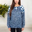  Mixed Print Long Sleeve Raglan Top with Plaid and Leopard Pattern