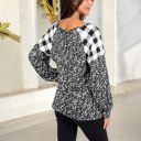 Gray Large Mixed Print Long Sleeve Raglan Top with Plaid and Leopard Pattern