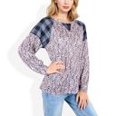 Pink Large Mixed Print Long Sleeve Raglan Top with Plaid and Leopard Pattern