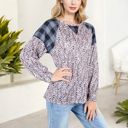 Pink Large Mixed Print Long Sleeve Raglan Top with Plaid and Leopard Pattern