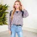 Pink Large Mixed Print Long Sleeve Raglan Top with Plaid and Leopard Pattern