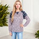 Pink Large Mixed Print Long Sleeve Raglan Top with Plaid and Leopard Pattern