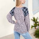 Pink Large Mixed Print Long Sleeve Raglan Top with Plaid and Leopard Pattern