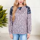 Pink Large Mixed Print Long Sleeve Raglan Top with Plaid and Leopard Pattern